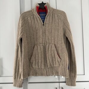 ABERCROMBIE & FITCH Tan Wool Zip Front Cardigan Sweater‎ Jacket Mens Medium Y2K